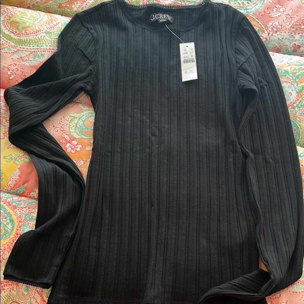 J. Crew size xs NWT Black Ribbed Long Sleeve Blouse